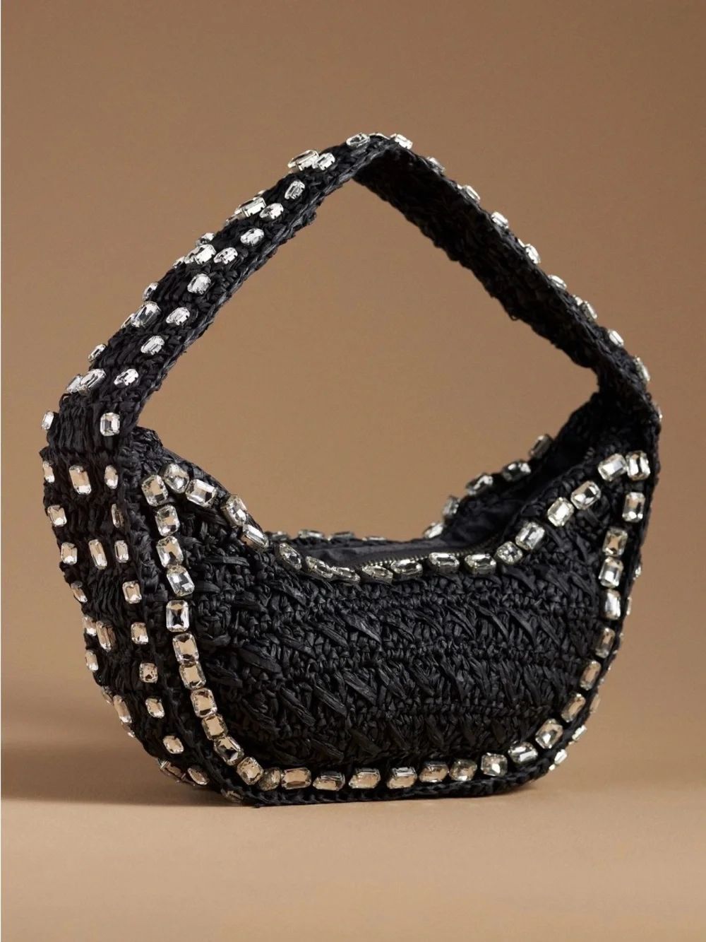 Dolce Vita Black Woven Mini Hobo with Crystal Trim